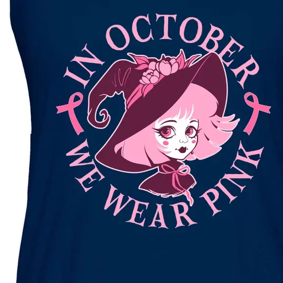 Cute Halloween Breast Cancer Awareness In October We Wear Pink Witch Ladies Essential Flowy Tank