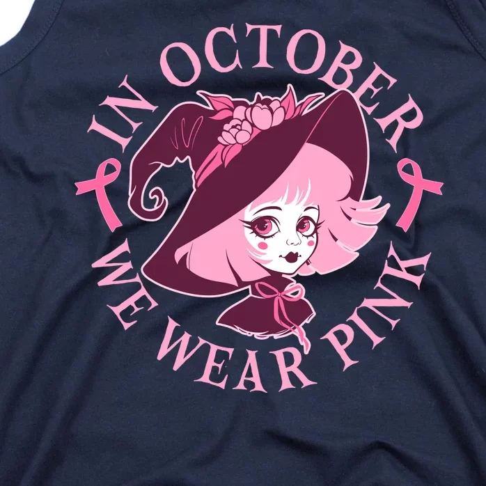 Cute Halloween Breast Cancer Awareness In October We Wear Pink Witch Tank Top