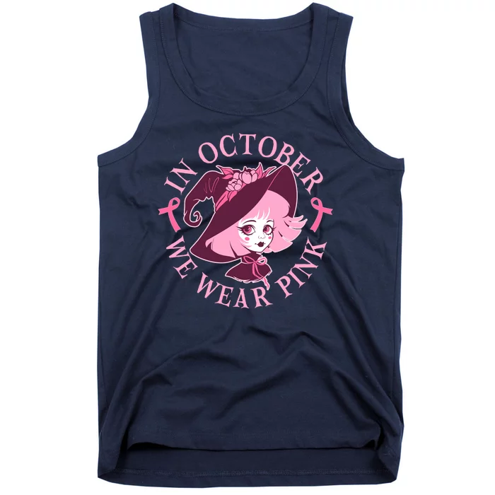 Cute Halloween Breast Cancer Awareness In October We Wear Pink Witch Tank Top