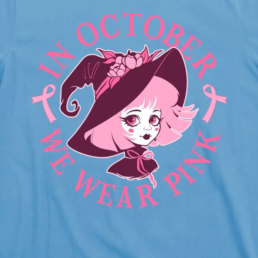 Cute Halloween Breast Cancer Awareness In October We Wear Pink Witch T-Shirt