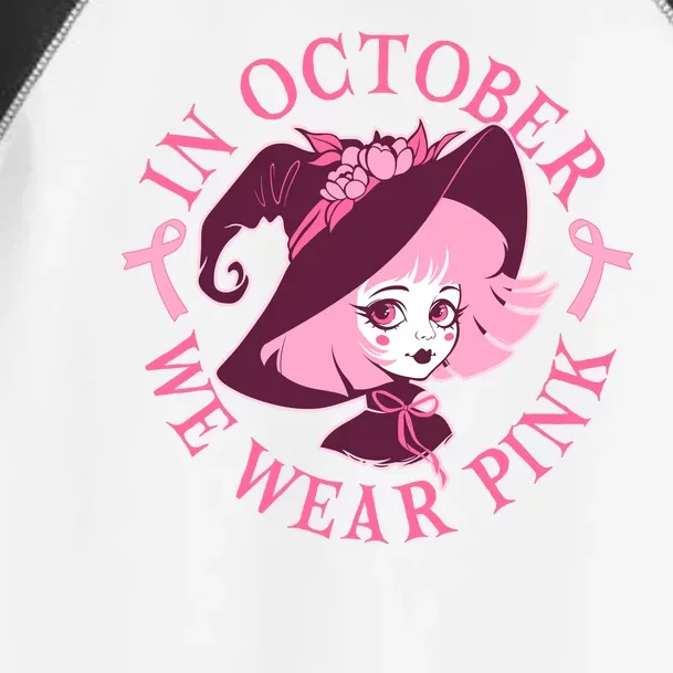 Cute Halloween Breast Cancer Awareness In October We Wear Pink Witch Toddler Fine Jersey T-Shirt