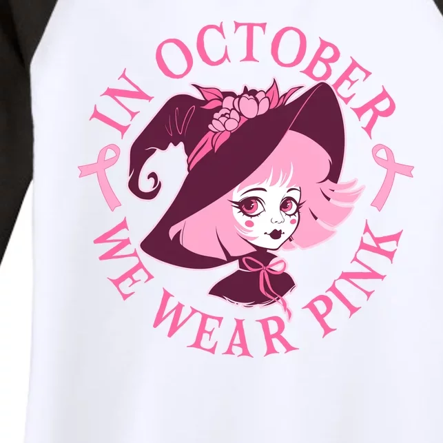 Cute Halloween Breast Cancer Awareness In October We Wear Pink Witch Women's Tri-Blend 3/4-Sleeve Raglan Shirt