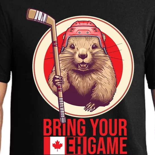 Canadian Hockey Beaver Canada Day Bring Your Eh! Game Funny Gift Pajama Set