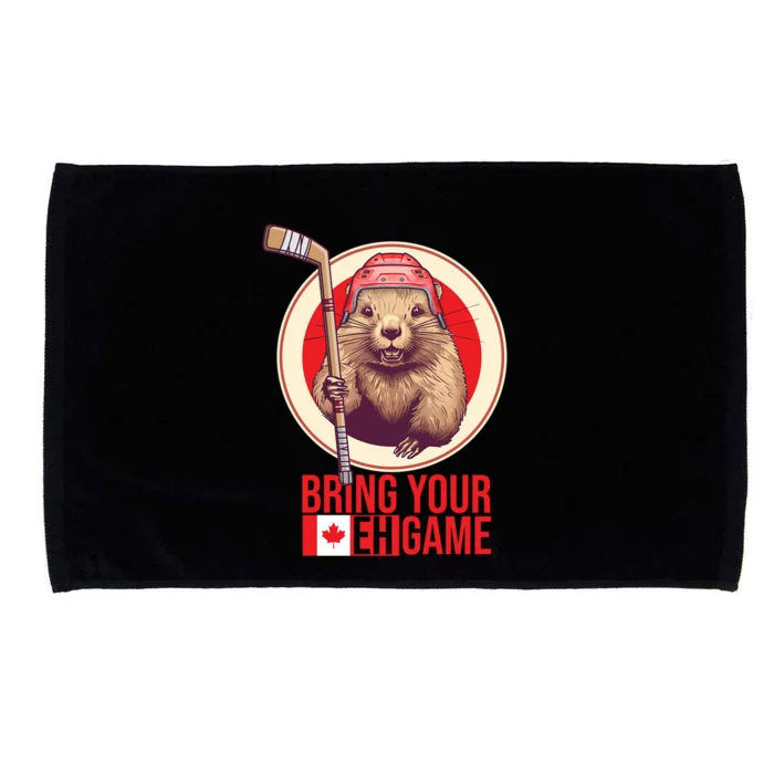 Canadian Hockey Beaver Canada Day Bring Your Eh! Game Funny Gift Microfiber Hand Towel