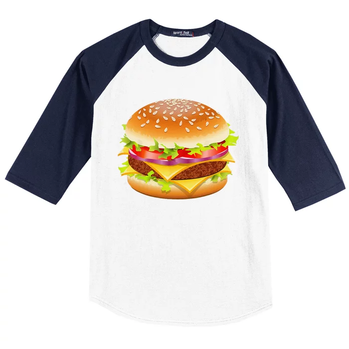 Cheeseburger Hamburger Burger Funny Food Halloween Costume Baseball Sleeve Shirt