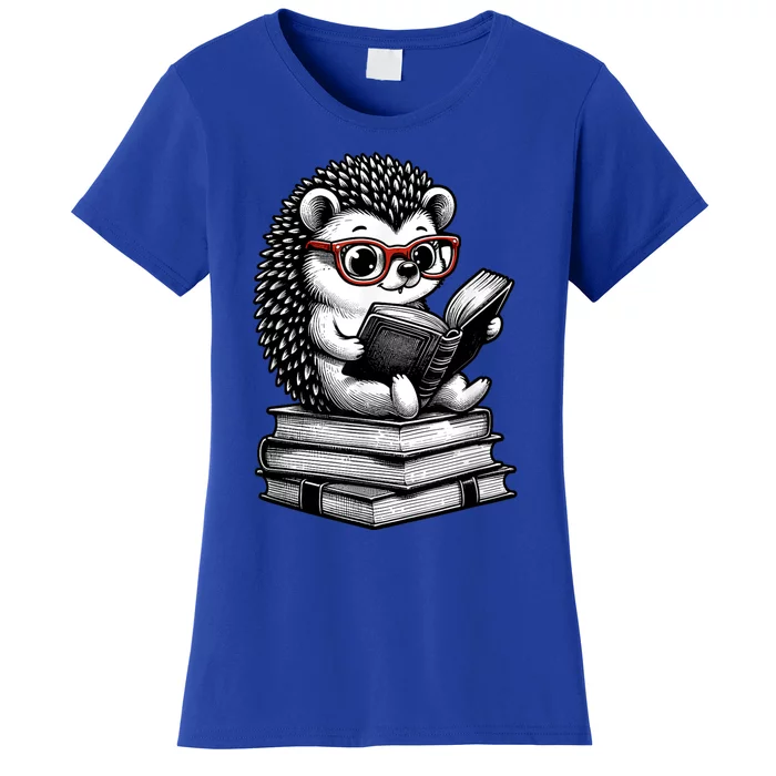 Cute Hedgehog Book Nerd Funny Readers Women's T-Shirt