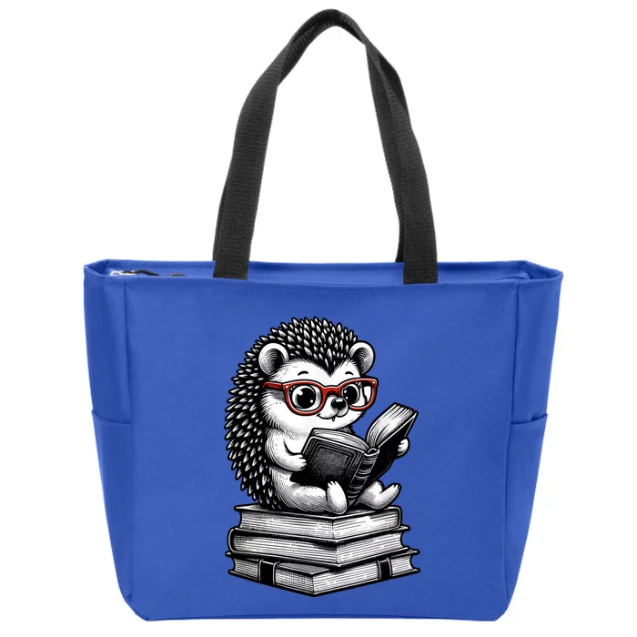 Cute Hedgehog Book Nerd Funny Readers Zip Tote Bag