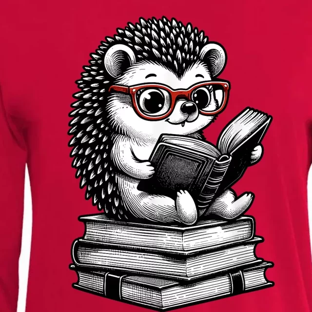 Cute Hedgehog Book Nerd Funny Readers Womens Cotton Relaxed Long Sleeve T-Shirt