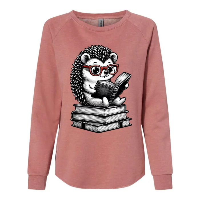 Cute Hedgehog Book Nerd Funny Readers Womens California Wash Sweatshirt