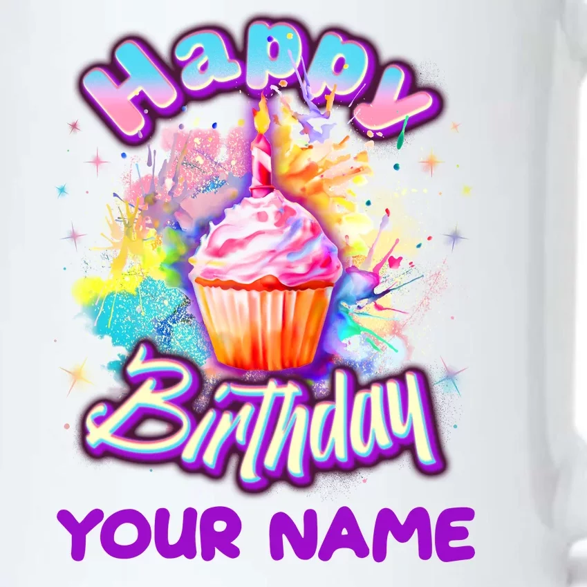 Cute Happy Birthday Graffiti Cupcake Personalized Custom Name Black Color Changing Mug