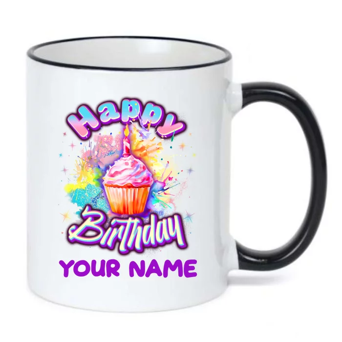 Cute Happy Birthday Graffiti Cupcake Personalized Custom Name Black Color Changing Mug