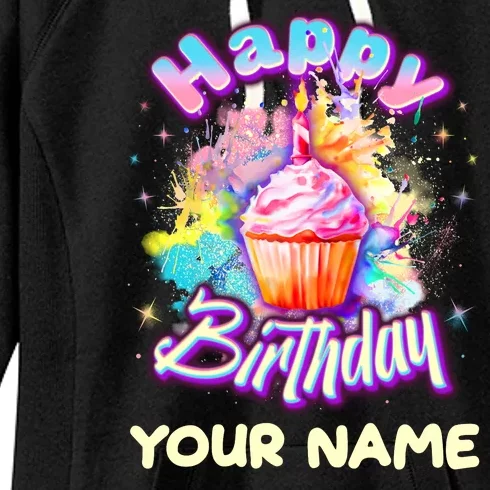 Cute Happy Birthday Graffiti Cupcake Personalized Custom Name Women's Fleece Hoodie