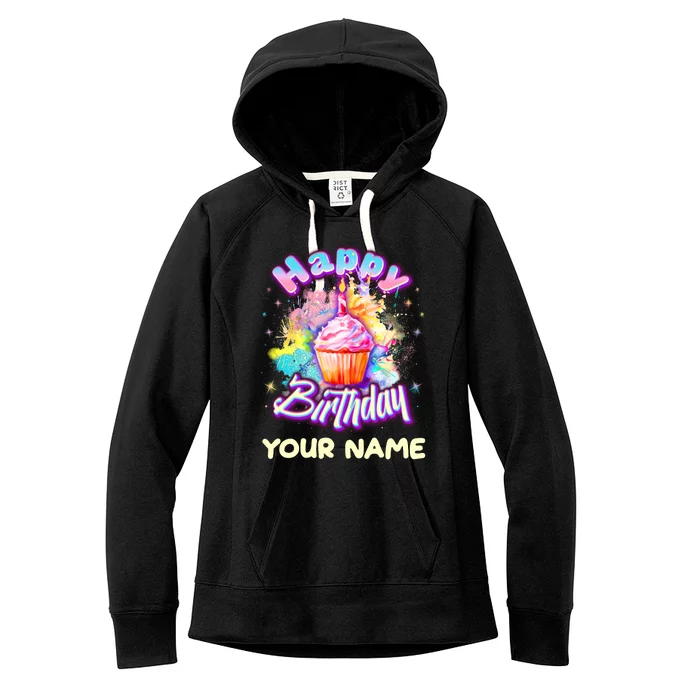 Cute Happy Birthday Graffiti Cupcake Personalized Custom Name Women's Fleece Hoodie