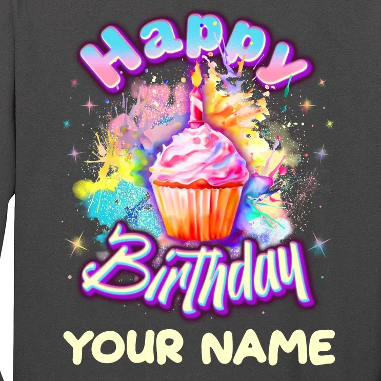 Cute Happy Birthday Graffiti Cupcake Personalized Custom Name Long Sleeve Shirt