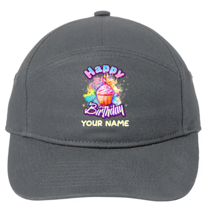 Cute Happy Birthday Graffiti Cupcake Personalized Custom Name 7-Panel Snapback Hat