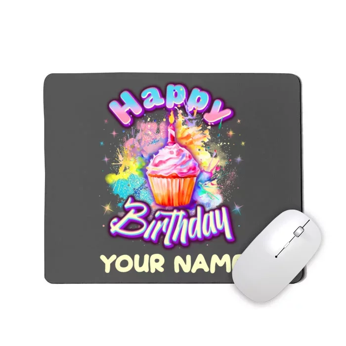 Cute Happy Birthday Graffiti Cupcake Personalized Custom Name Mousepad