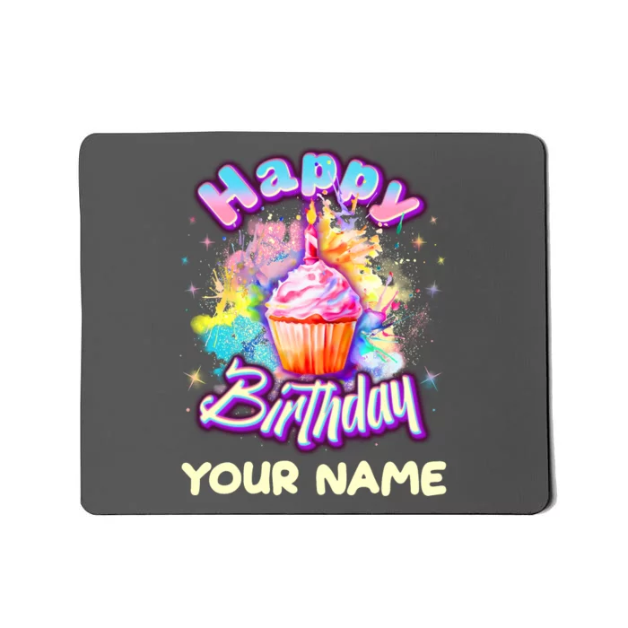 Cute Happy Birthday Graffiti Cupcake Personalized Custom Name Mousepad