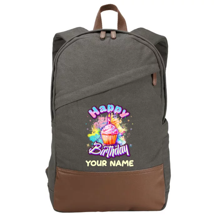 Cute Happy Birthday Graffiti Cupcake Personalized Custom Name Cotton Canvas Backpack