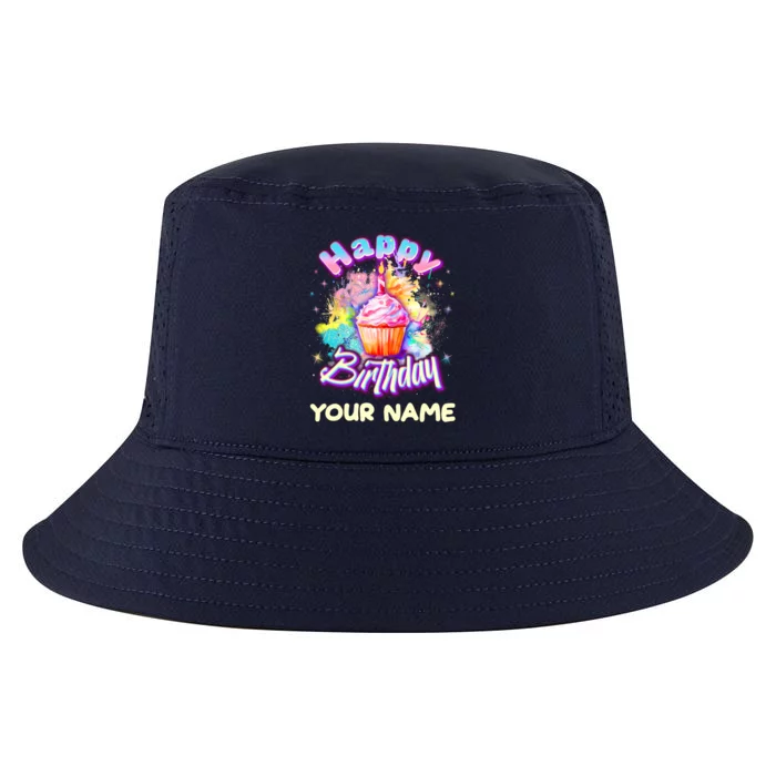 Cute Happy Birthday Graffiti Cupcake Personalized Custom Name Cool Comfort Performance Bucket Hat