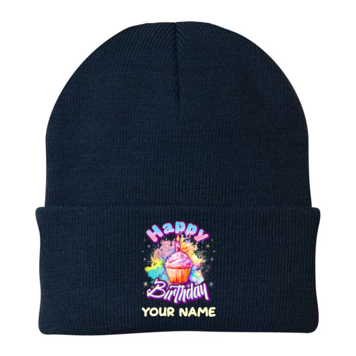 Cute Happy Birthday Graffiti Cupcake Personalized Custom Name Knit Cap Winter Beanie