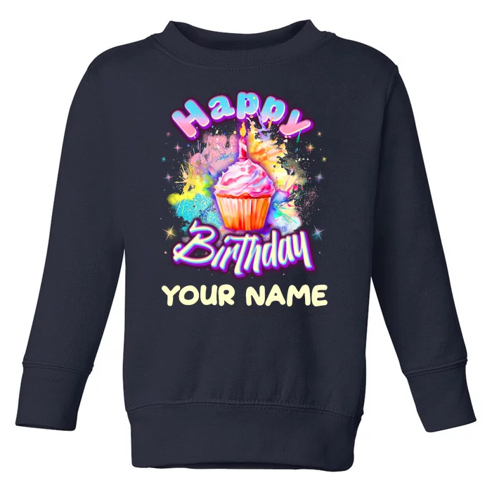 Cute Happy Birthday Graffiti Cupcake Personalized Custom Name Toddler Sweatshirt