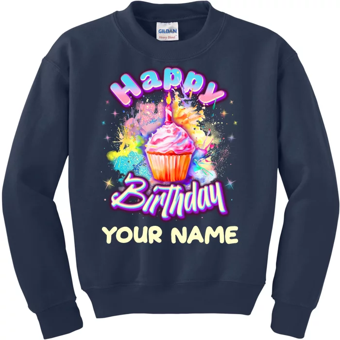 Cute Happy Birthday Graffiti Cupcake Personalized Custom Name Kids Sweatshirt