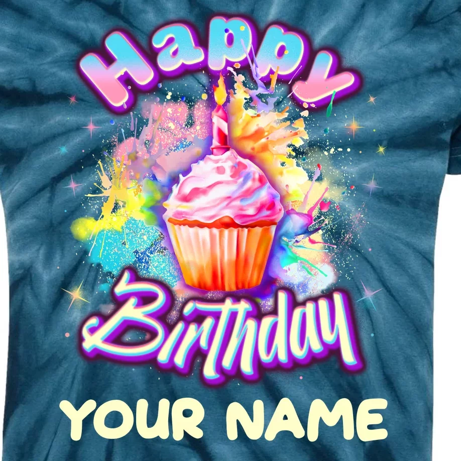 Cute Happy Birthday Graffiti Cupcake Personalized Custom Name Kids Tie-Dye T-Shirt