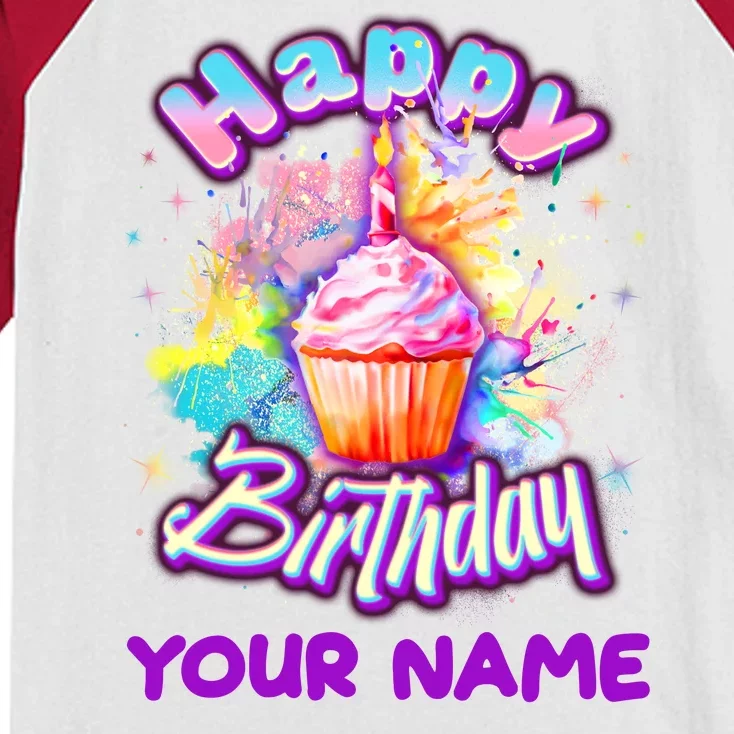 Cute Happy Birthday Graffiti Cupcake Personalized Custom Name Kids Colorblock Raglan Jersey