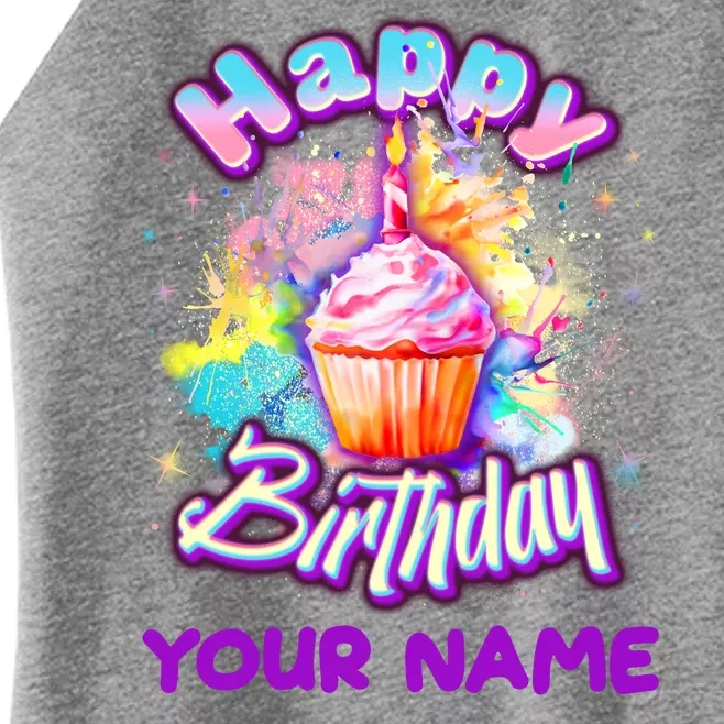 Cute Happy Birthday Graffiti Cupcake Personalized Custom Name Women’s Perfect Tri Rocker Tank