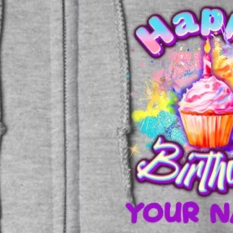 Cute Happy Birthday Graffiti Cupcake Personalized Custom Name Full Zip Hoodie