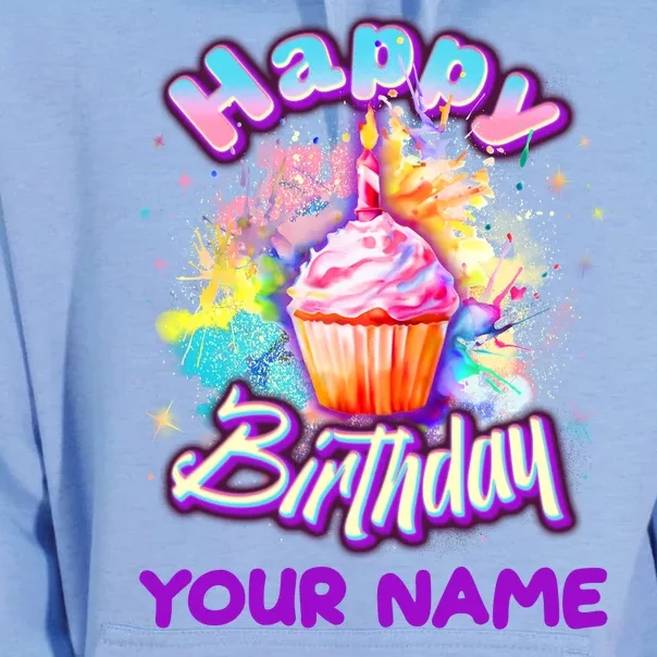 Cute Happy Birthday Graffiti Cupcake Personalized Custom Name Unisex Surf Hoodie