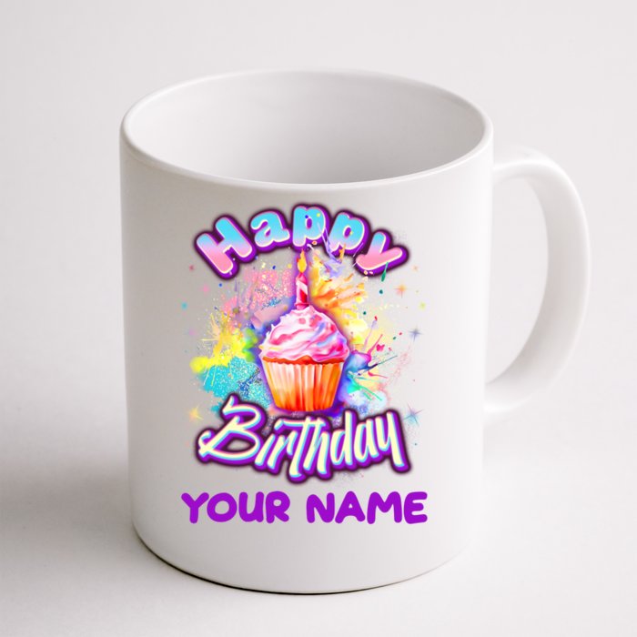 Cute Happy Birthday Graffiti Cupcake Personalized Custom Name Front & Back Coffee Mug