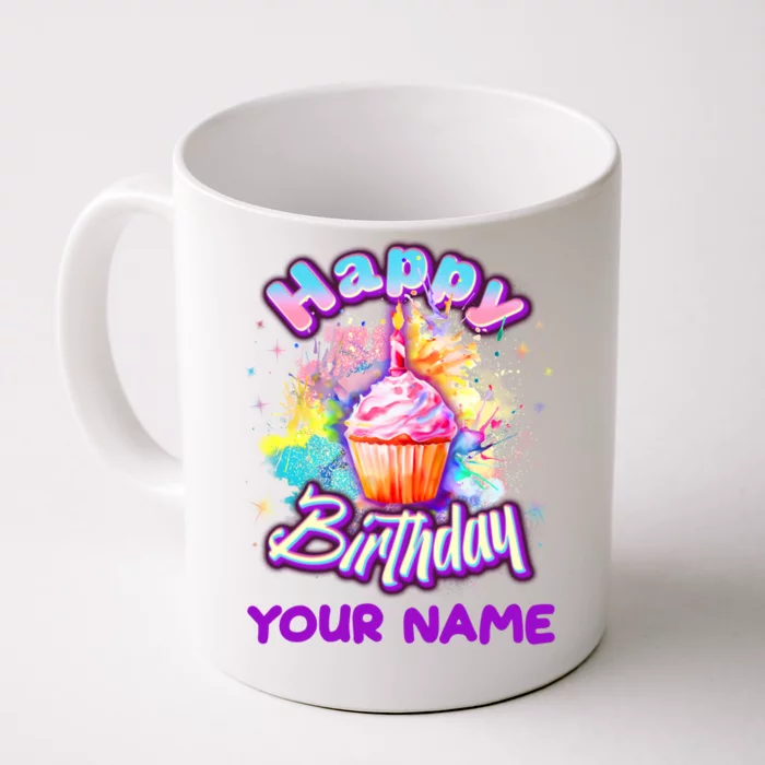 Cute Happy Birthday Graffiti Cupcake Personalized Custom Name Front & Back Coffee Mug