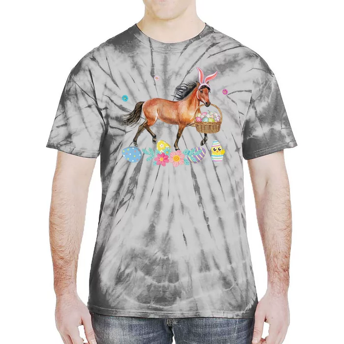 Cute Horse Bunny Ears Easter Eggs Basket Horse Tie-Dye T-Shirt