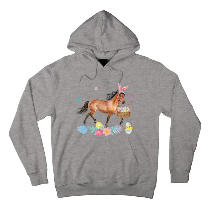 Cute Horse Bunny Ears Easter Eggs Basket Horse Tall Hoodie