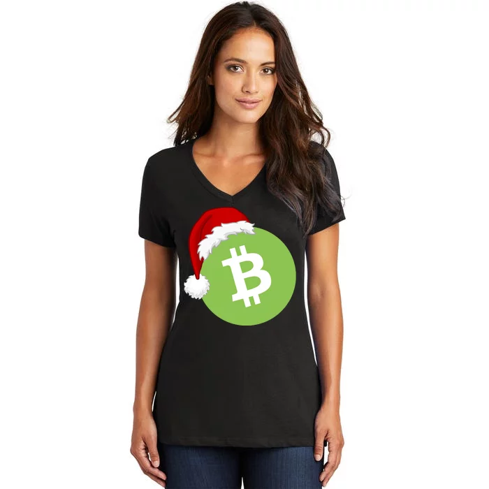 Christmas Hat Bitcoin Cash Funny Santa Hat Bitcoin Cash Funny Bitcoin Cash Women's V-Neck T-Shirt