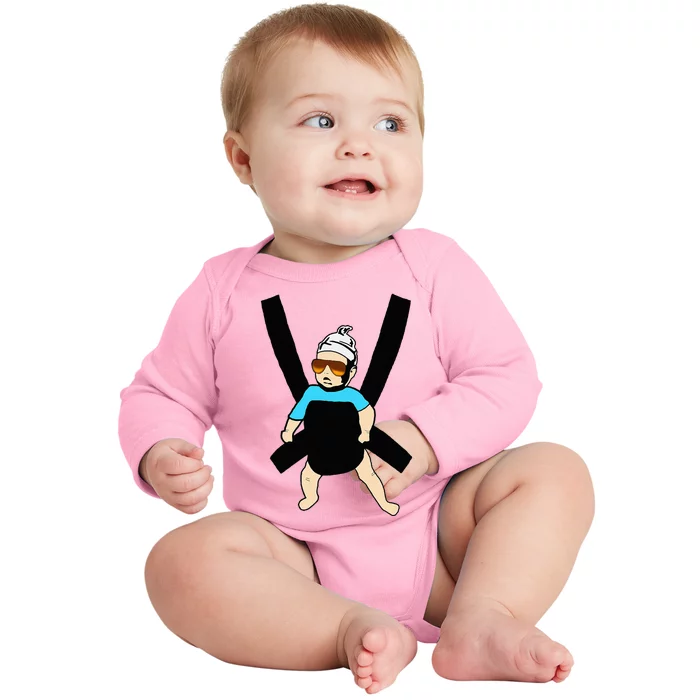 Carlos Hangover Baby With Sunglasses In A Strap Baby Long Sleeve Bodysuit