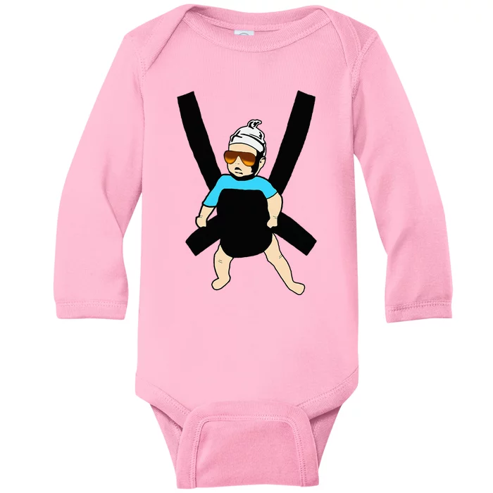 Carlos Hangover Baby With Sunglasses In A Strap Baby Long Sleeve Bodysuit