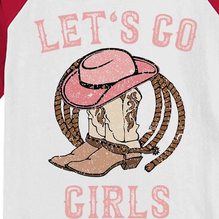 Cowboy Hat Boots Lets Go Girls Western Cowgirls Kids Colorblock Raglan Jersey