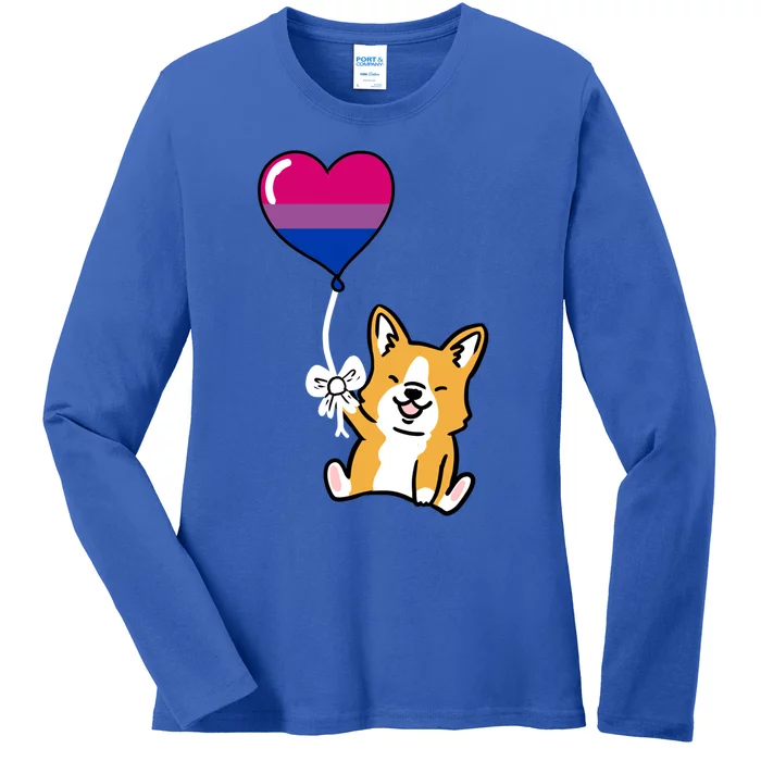 Corgi Heart Balloon Bisexual Pride Gift Ladies Long Sleeve Shirt