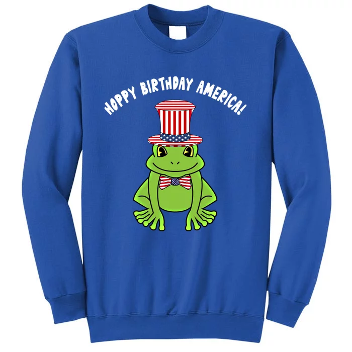 Cute Happy Birthday America Frog Pun Patriotic American Flag Great Gift Tall Sweatshirt