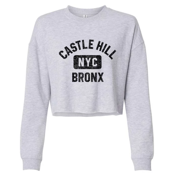 Castle Hill Bronx Nyc Gym Style Distressed White Print Cute Gift Cropped Pullover Crew