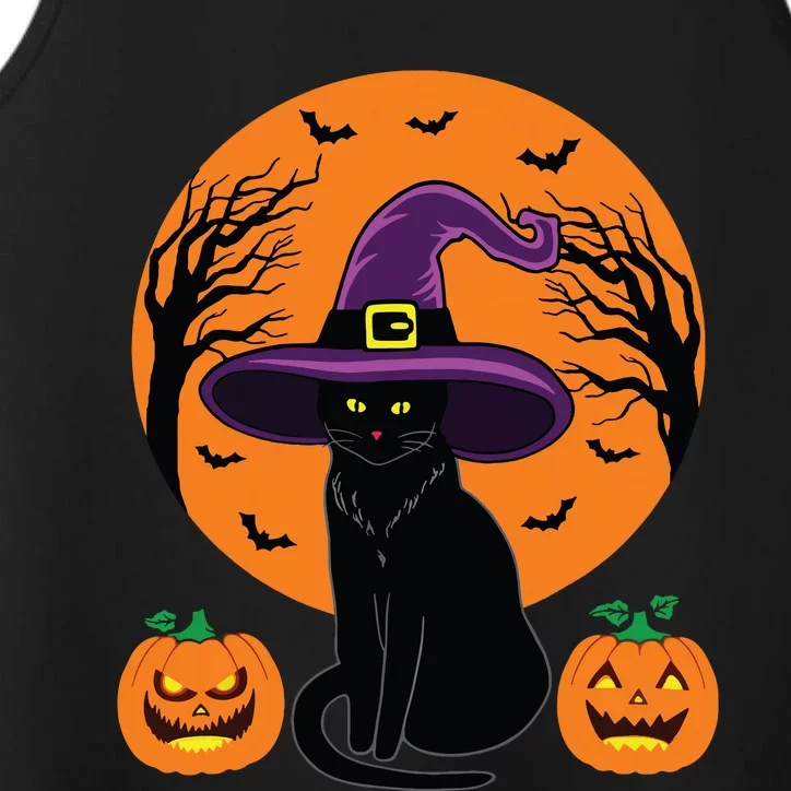 Cute Halloween Black Cat Witch Hat Pumpkin For Kids Girls Performance Tank