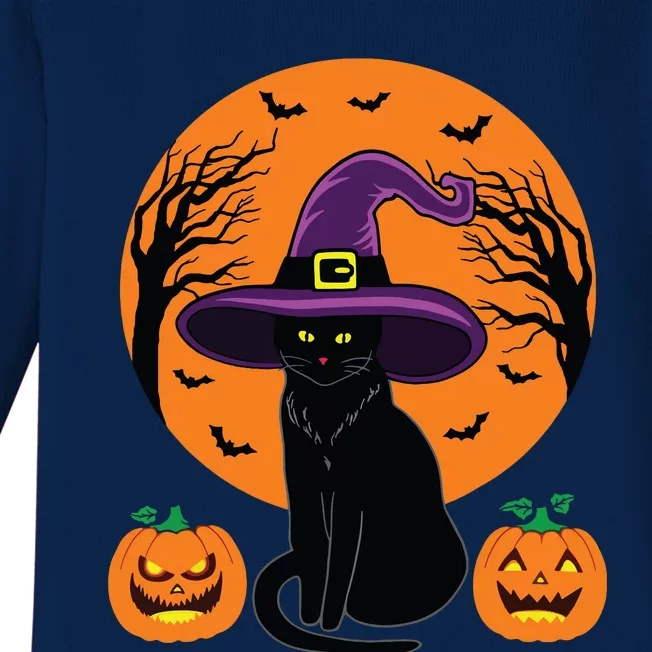 Cute Halloween Black Cat Witch Hat Pumpkin For Kids Girls Baby Long Sleeve Bodysuit