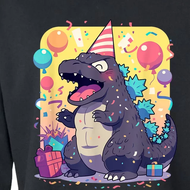 Cute Happy Birthday Japanese Kaiju Monster Epic Party Cropped Pullover Crew