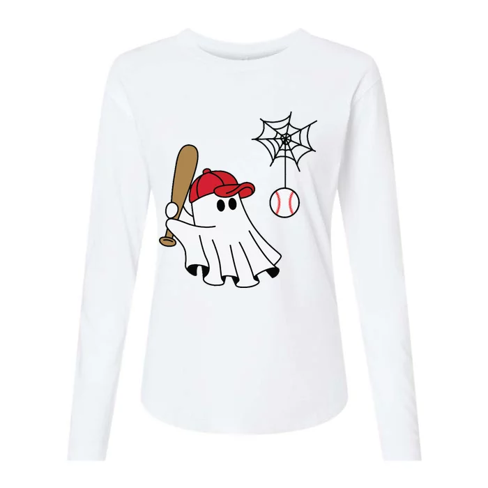 Cute Halloween Baseball Ghost Game Day Baseball Lover Womens Cotton Relaxed Long Sleeve T-Shirt