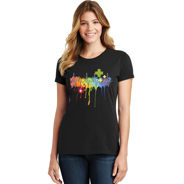 Colorful Heartbeat Blood Phlebotomy Blood Donor Women's T-Shirt