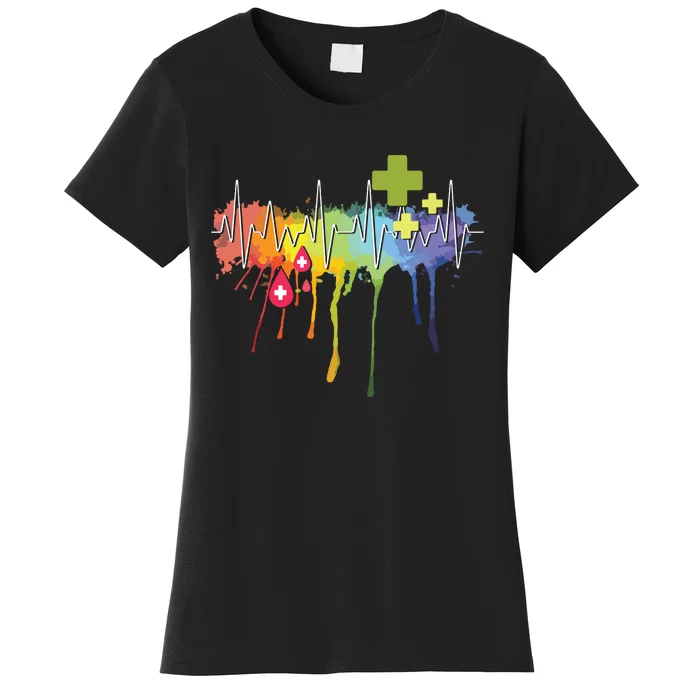 Colorful Heartbeat Blood Phlebotomy Blood Donor Women's T-Shirt