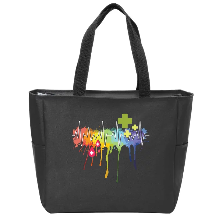 Colorful Heartbeat Blood Phlebotomy Blood Donor Zip Tote Bag