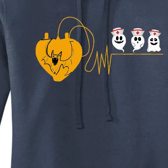 Cute Halloween Bat Heartbeat Ghost Nurse Team Costume Women's Pullover Hoodie